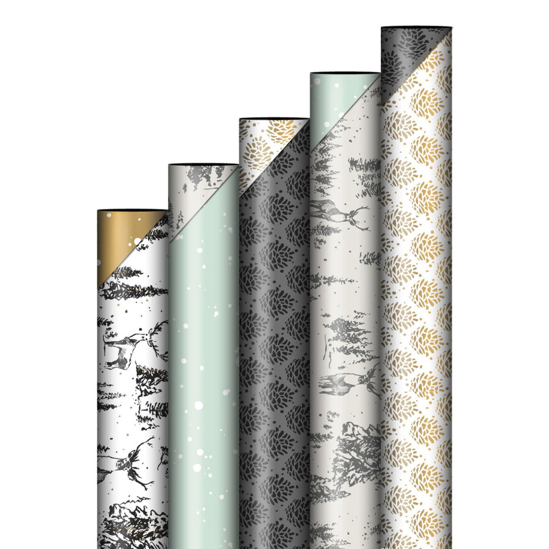 Cadeaupapier kerst- 5 rollen inpakpapier- Set 3