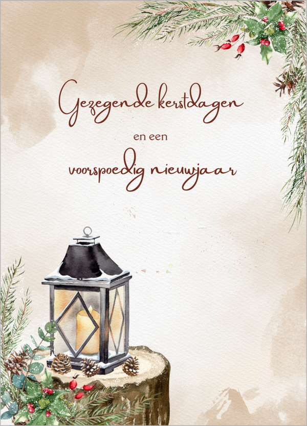 Wenskaart gezegende kerstdagen- lantaarn