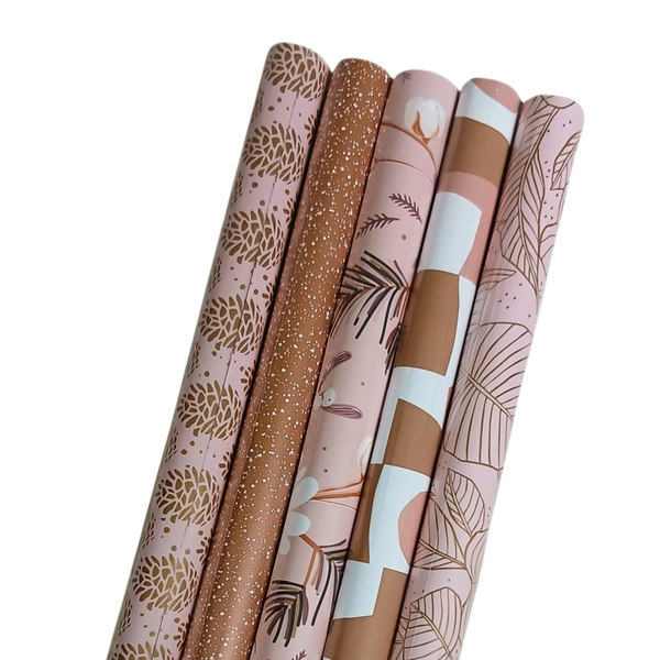Cadeaupapier - 5 rollen inpakpapier- roze-roségoud