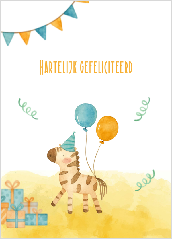 Wenskaart gefeliciteerd zebra