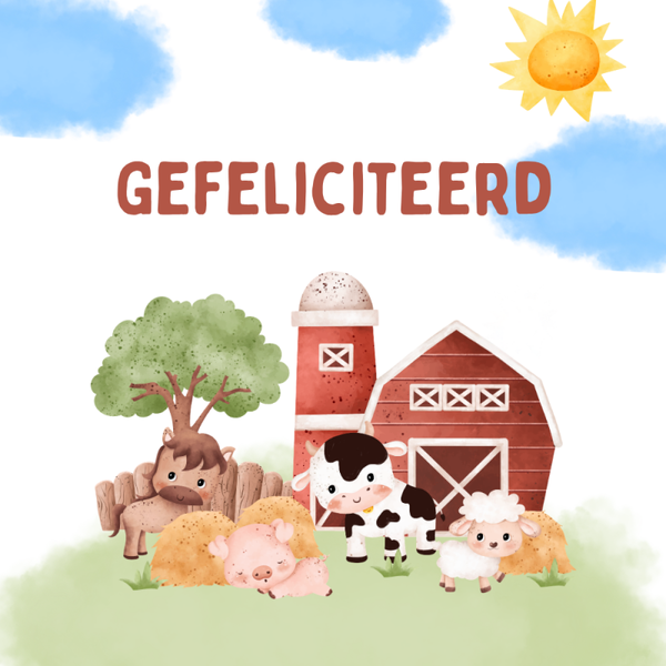 Dubbele wenskaart - Kinderkaart gefeliciteerd boerderij aquarel