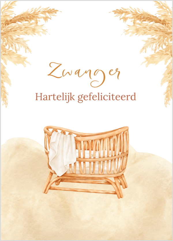 Wenskaart zwangerschap rotan wieg