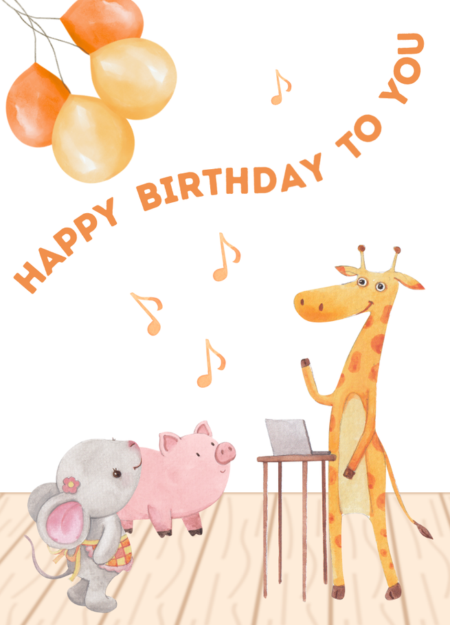 Kinderkaart Happy Birthday – giraffe en muis
