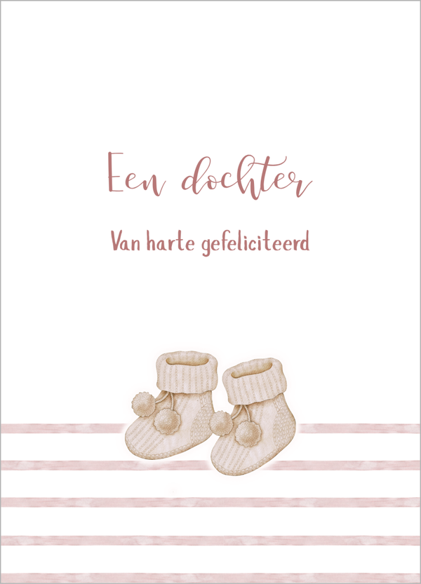Wenskaart geboorte dochter- gebreide slofjes