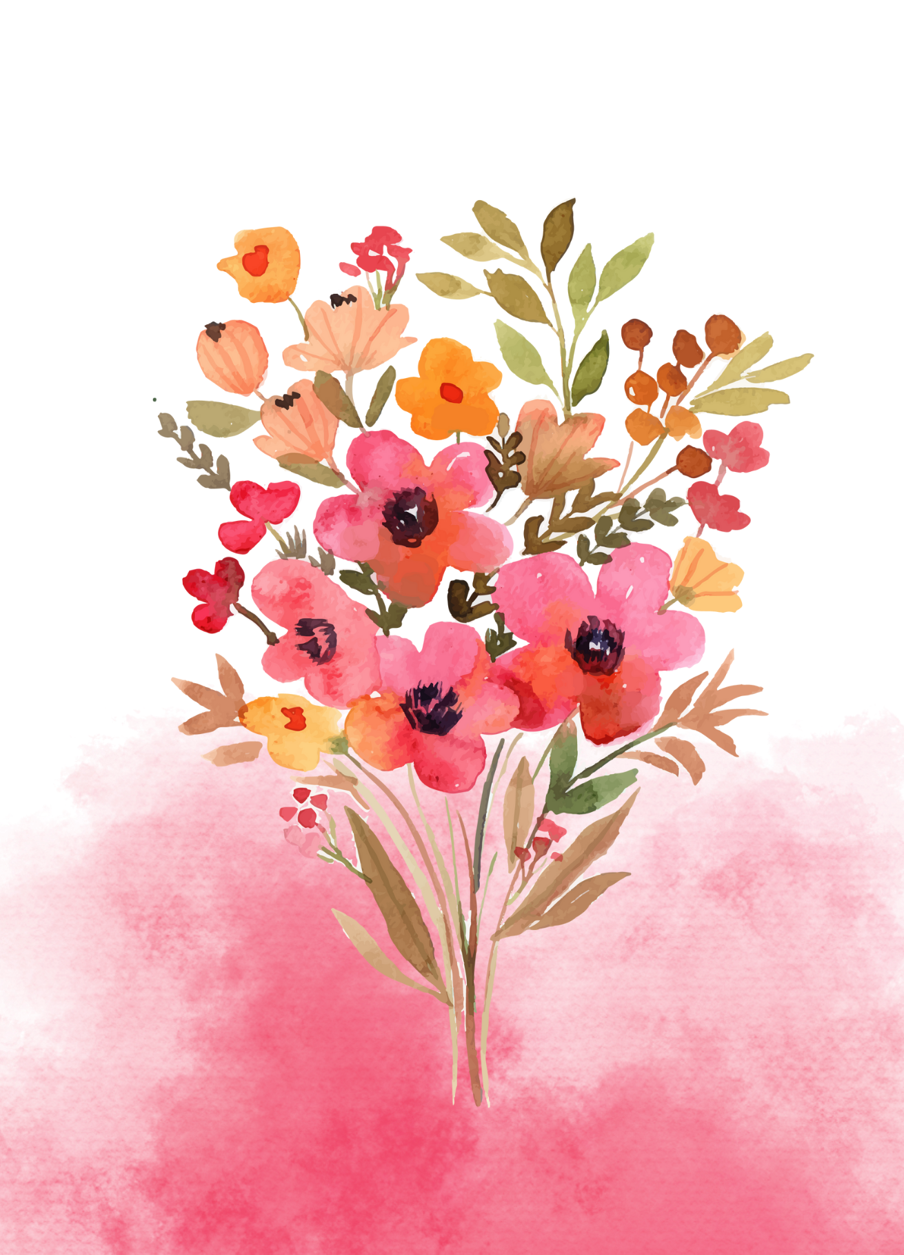 Wenskaart- Vrolijke roze bloemen