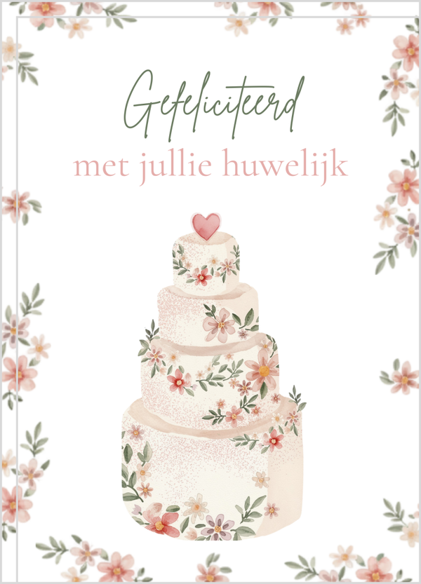 Wenskaart huwelijk bruidstaart