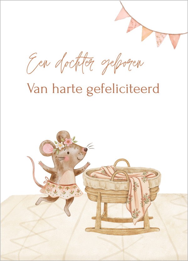 Wenskaart geboorte dochter- muisje