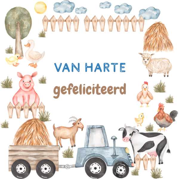 Dubbele wenskaart - Kinderkaart gefeliciteerd boerderij