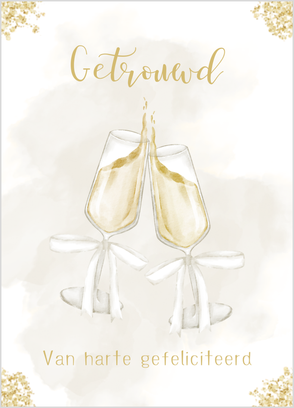 Wenskaart getrouwd champagneglazen