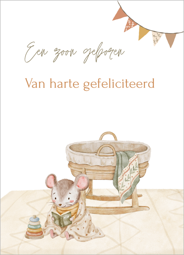 Wenskaart geboorte zoon- muisje