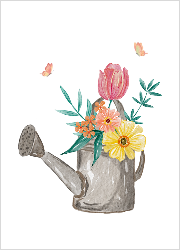 Wenskaart gieter bloemen