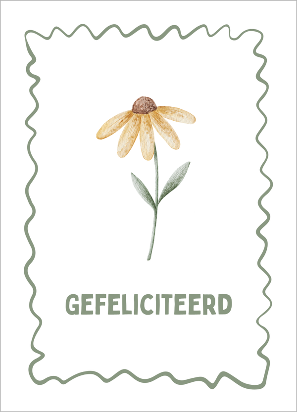 Wenskaart verjaardag - Geel bloemetje