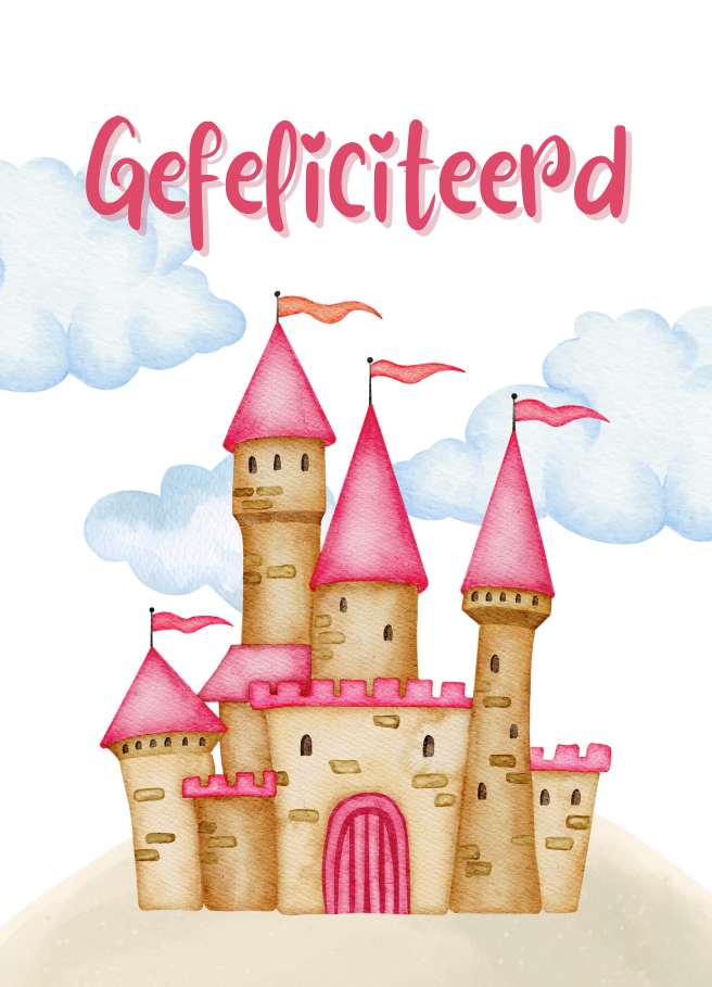 Roze kasteel kaart – Gefeliciteerd meisje