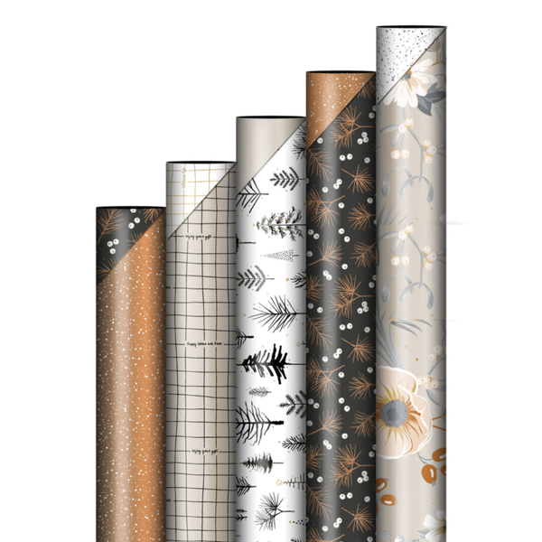 Cadeaupapier kerst- 5 rollen inpakpapier- Set 5