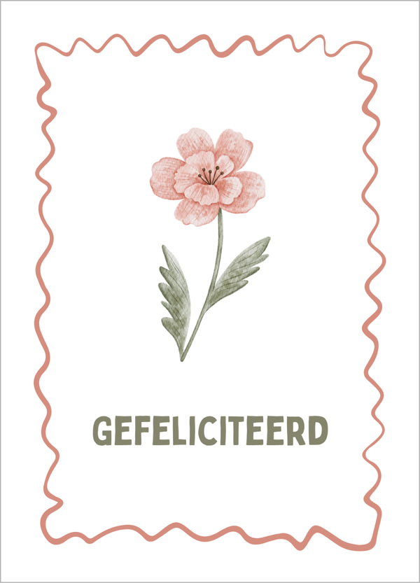 Wenskaart verjaardag - Roze bloemetje
