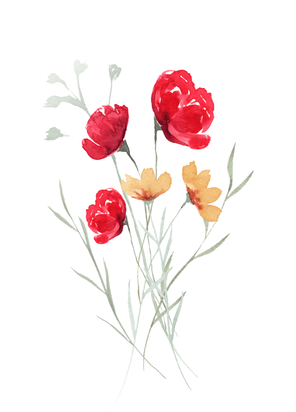 Wenskaart- blanco- Bloemen in rode en oranje tinten