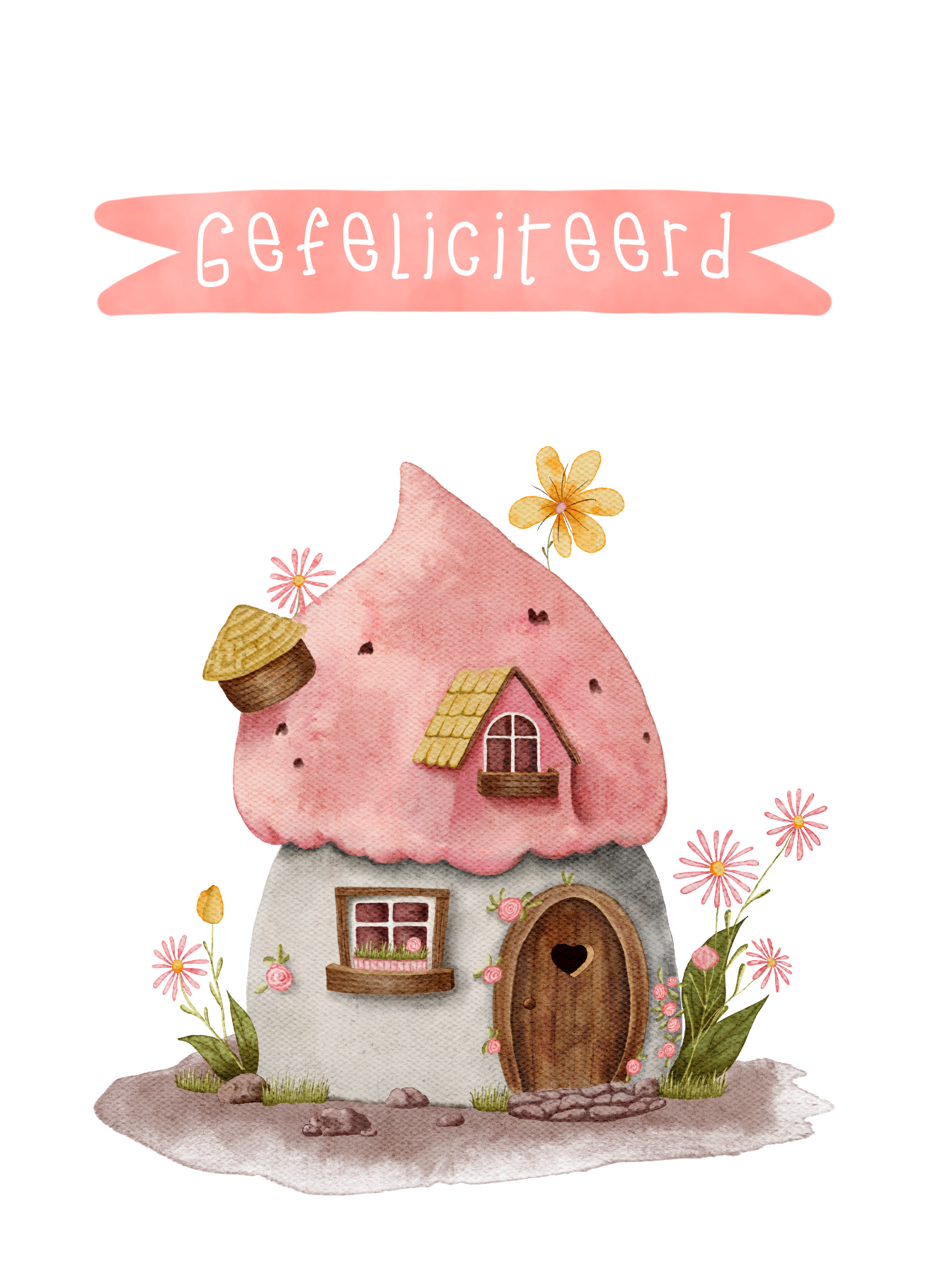 Wenskaart kinderen- Paddenstoelhuisje