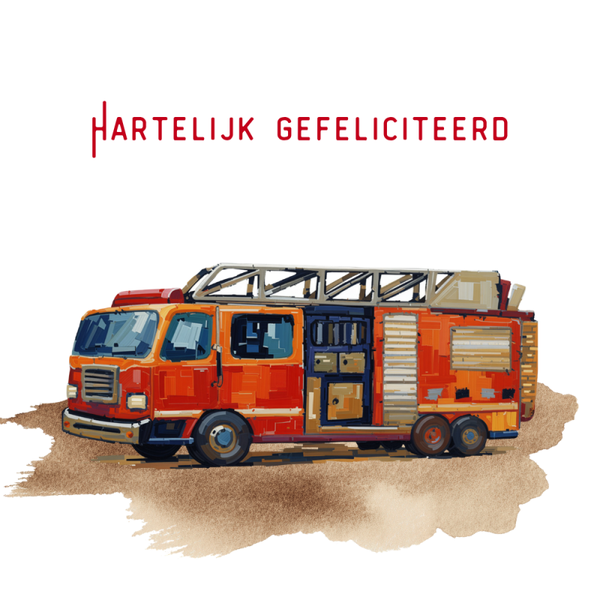 Dubbele wenskaart - Kaart gefeliciteerd brandweerauto