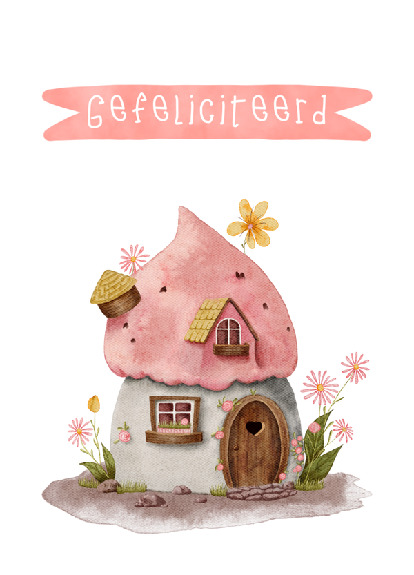 Wenskaart kinderen- Paddenstoelhuisje