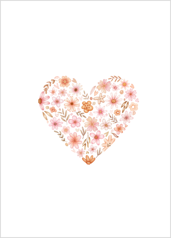 Wenskaart hart bloemetjes