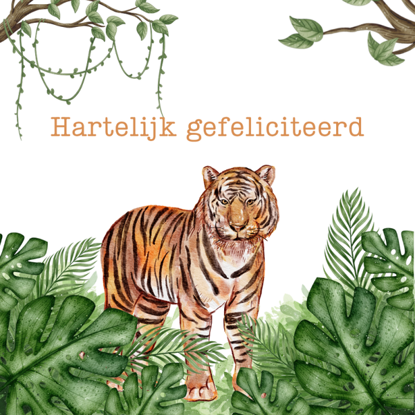 Dubbele wenskaart - Kaart gefeliciteerd tijger jungle