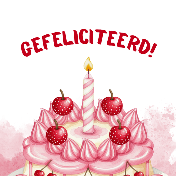 Dubbele wenskaart - Kaart gefeliciteerd roze taart