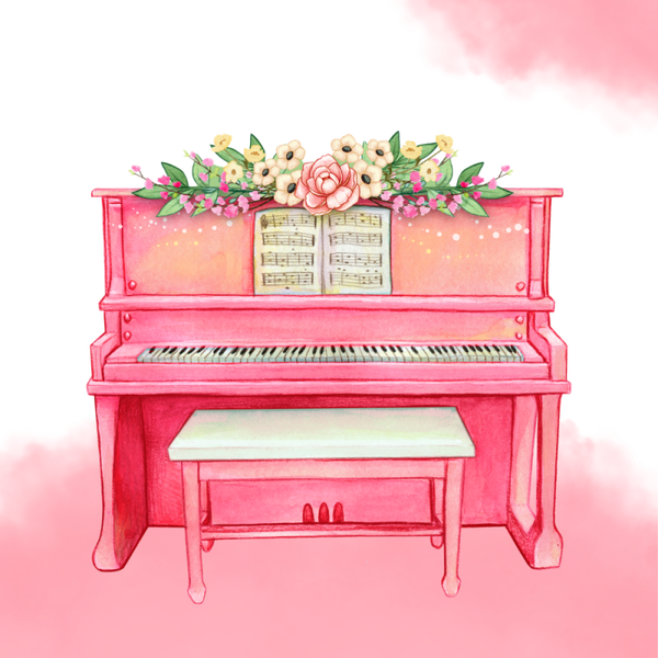 Dubbele wenskaart - Blanco kaart roze piano