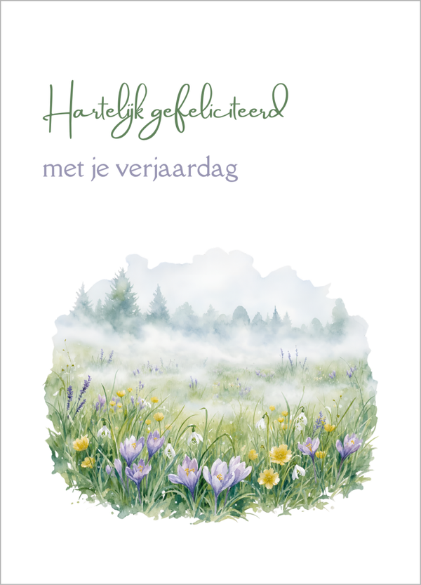 Wenskaart verjaardag - Landschap met bloemen