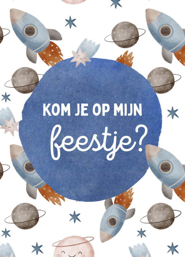 Uitnodiging Kinderfeestje met raketten en planeten