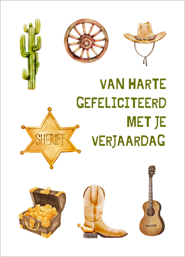 Wenskaart verjaardag - Wild westthema