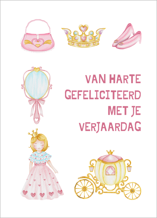 Wenskaart verjaardag - Prinsessenthema