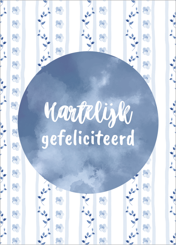Wenskaart verjaardag - Blauwe bloemetjes