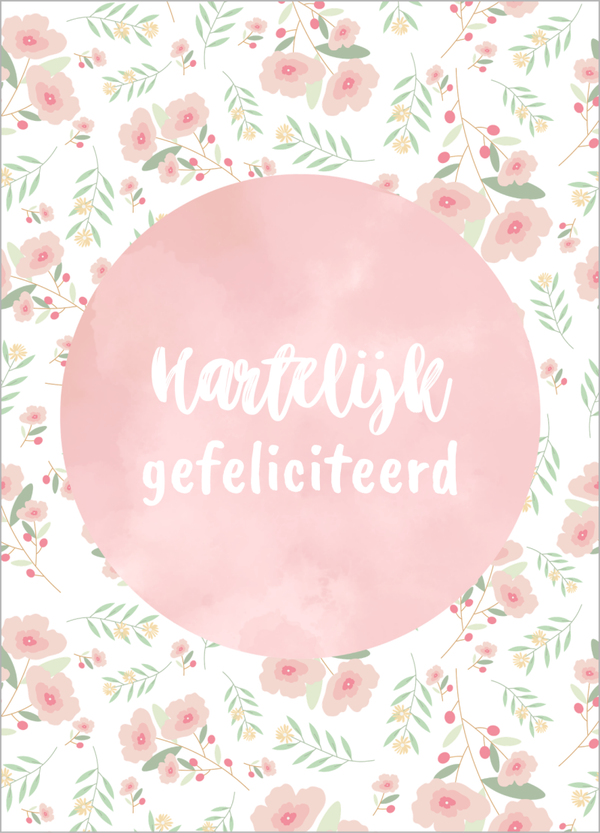 Wenskaart verjaardag - Roze bloemetjes