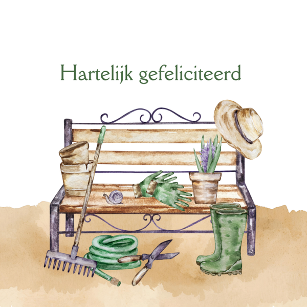 Dubbele wenskaart - Kaart gefeliciteerd tuinbankje