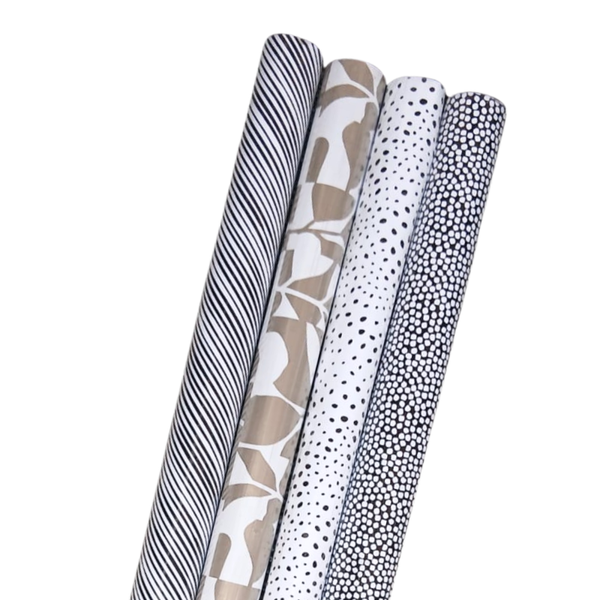 Cadeaupapier - 4 rollen inpakpapier- zwart-wit