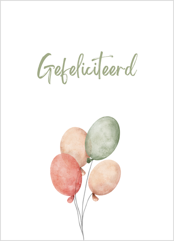 Wenskaart gefeliciteerd ballonnen