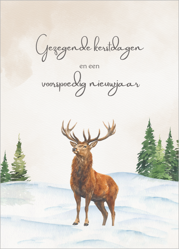 Wenskaart gezegende kerstdagen- hert