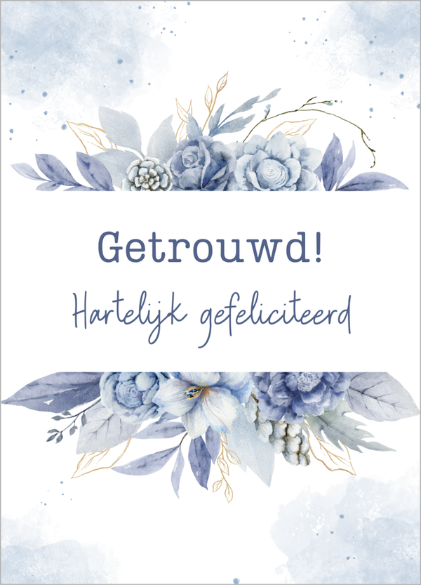 Wenskaart huwelijk - Blauwe bloemen