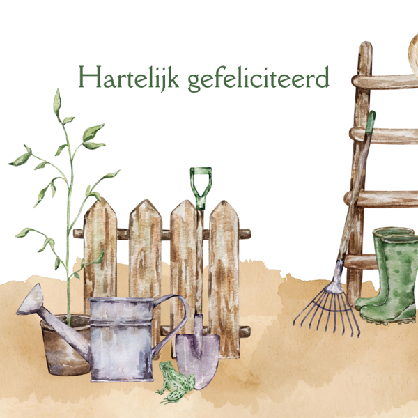 Dubbele wenskaart - Kaart gefeliciteerd tuinhekje ladder