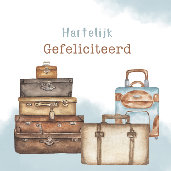 Dubbele wenskaart - Kaart gefeliciteerd vintage koffers