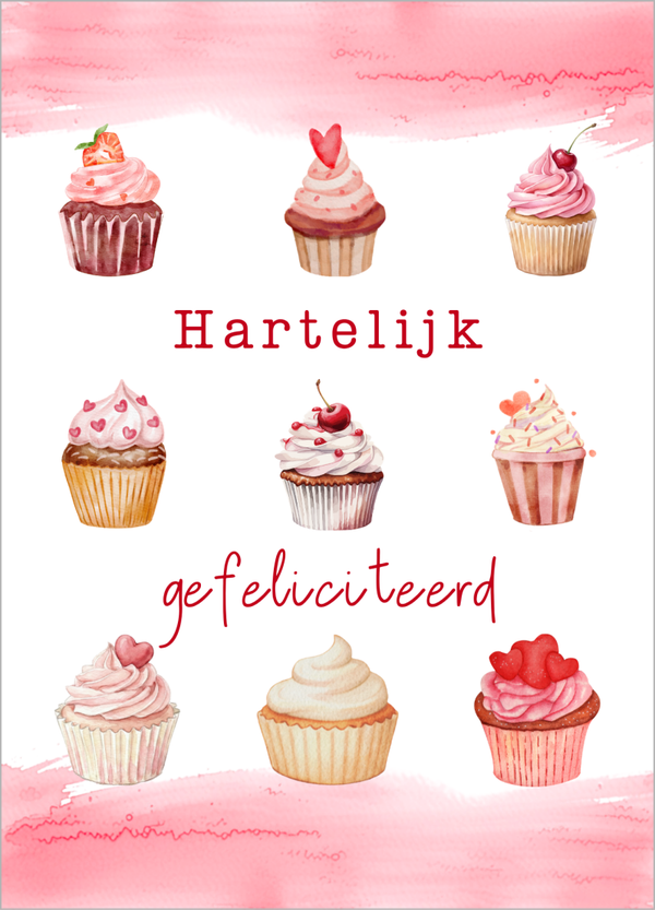 Wenskaart verjaardag - Cupcakes