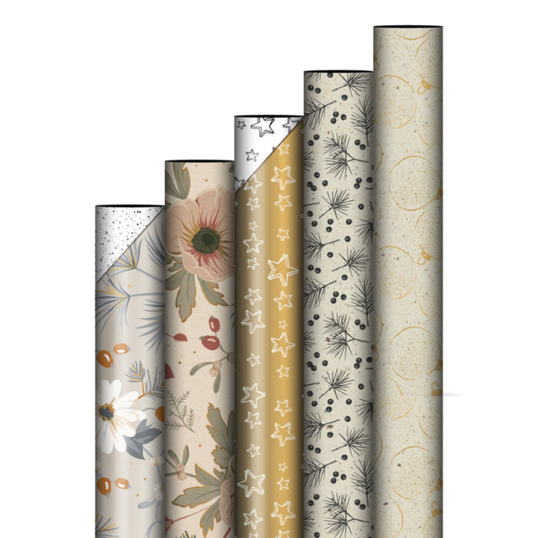 Cadeaupapier kerst- 5 rollen inpakpapier- Set 1