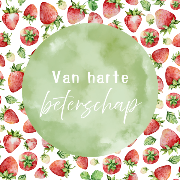 Dubbele wenskaart - Wenskaart beterschap aardbeien aquarel