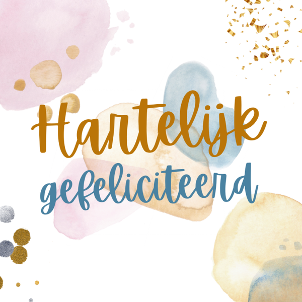 Dubbele wenskaart - Kaart gefeliciteerd verfspatten