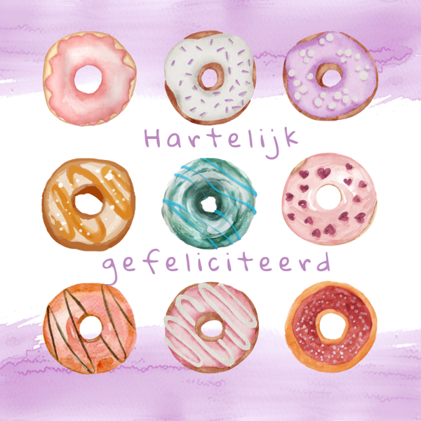Dubbele wenskaart - Kaart gefeliciteerd donuts