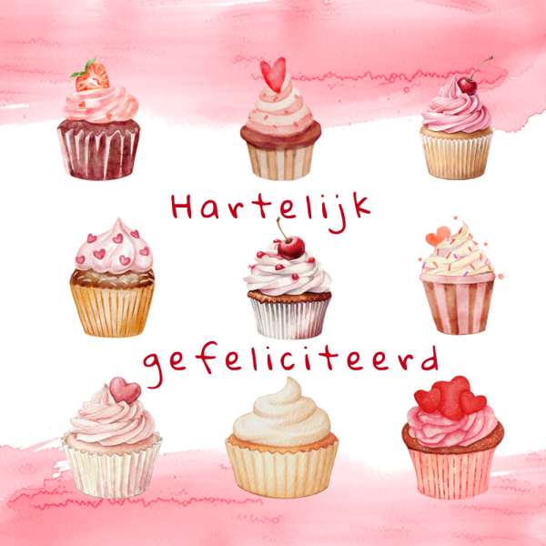 Dubbele wenskaart - Kaart gefeliciteerd cupcakes