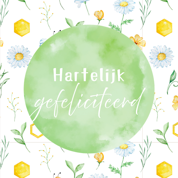 Dubbele wenskaart - Kaart gefeliciteerd groene cirkel bloemen