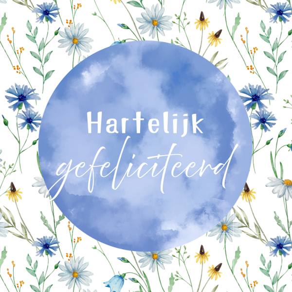 Dubbele wenskaart - Kaart gefeliciteerd blauwe cirkel bloemen