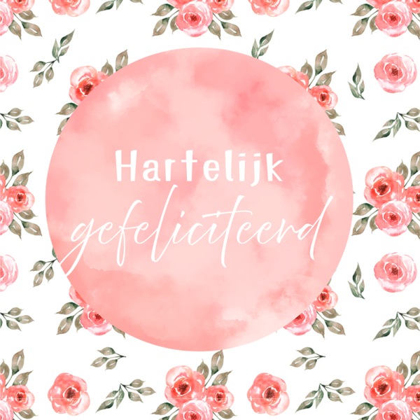 Dubbele wenskaart - Kaart gefeliciteerd roze cirkel rozen