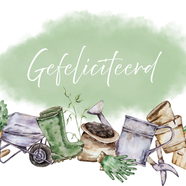 Dubbele wenskaart - Kaart gefeliciteerd tuingereedschap